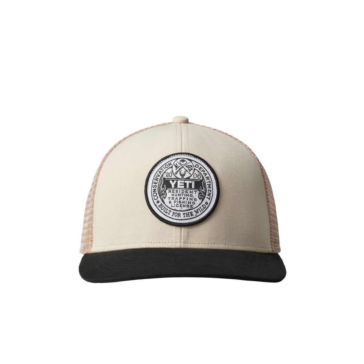 210173 Fall Apparel DealerImages YETI F21 Hats Trapping License Mid Pro Trucker Hat Sharptail Taupe Black Front 0629 Layers F 2400x2400 1