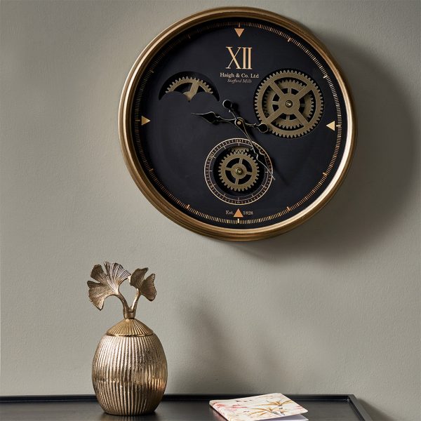Black and Champagne Metal Cogs Wall Clock 6