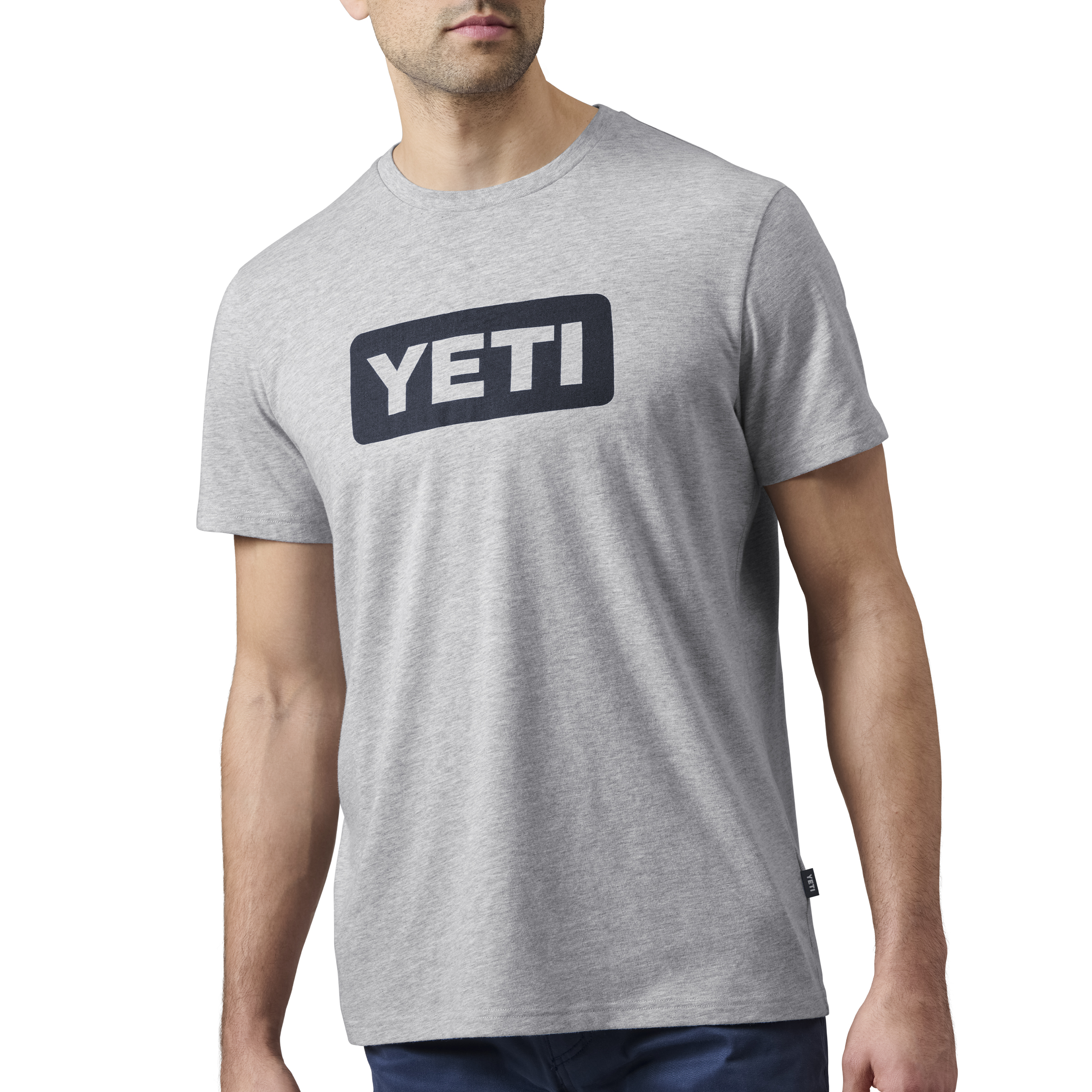 YETI_Wholesale_M_SST_Logo_Badge_Core_Heather_Gray_On-Body_Front_01046_B_2400x2400 YETI® Logo Badge C&S T-Shirt – Grey/Navy - Image 1