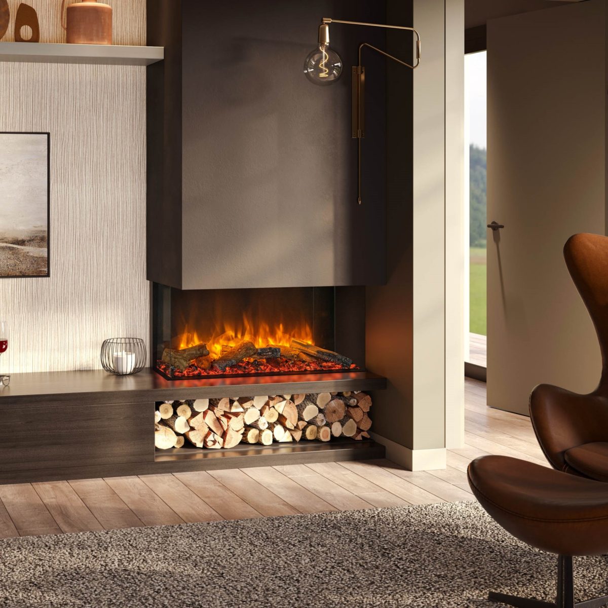 eReflex 85RW with Oak Log effect shown as two sided installation S015