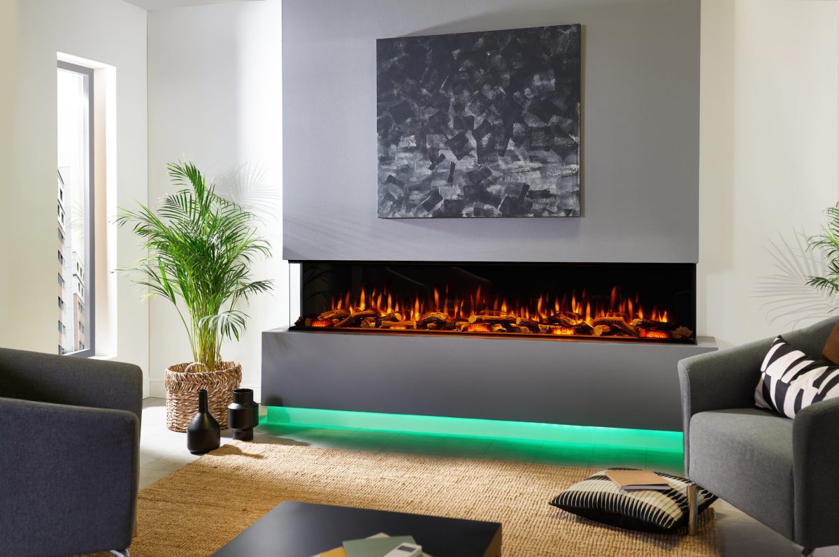iRange i2200e Deep Feature Wall with Orange Flame with LEDs with Woodland Logs Three Sided scaled 1