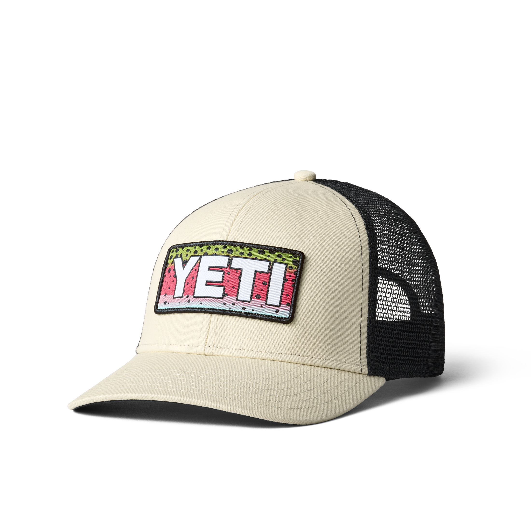 YETI_1H22_Hats_Rainbow_Trout_Logo_Badge_Trucker_Cream_3qtr_0134_Layers_F_2200x2200 YETI® Rainbow Trout Logo Badge Trucker Hat - Image 2