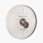 Ivory and Silver Wood Working Cog Wall Clock - Image 3